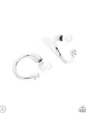 paparazzi Silver Pearl & Crystal Open Hoop Earrings